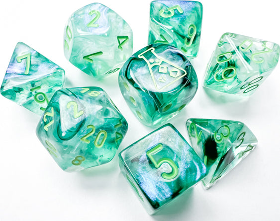 Borealis Kelp/light green Luminary Polyhedral 7-Dice Set (with bonus die)