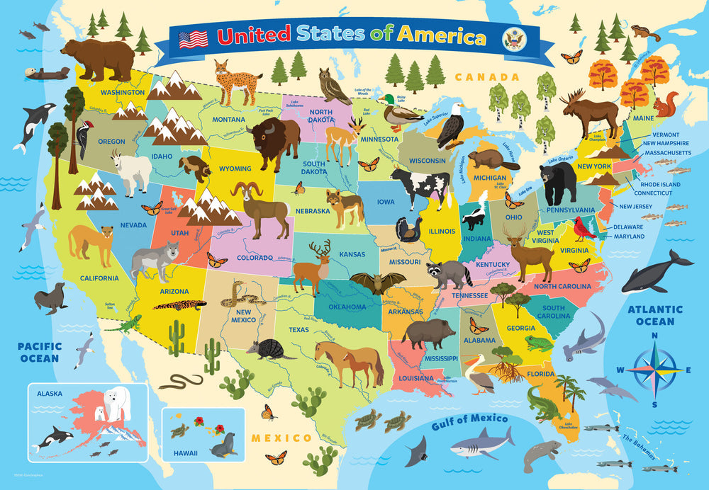 Illustrated Map of the United States of America 100-Piece Puzzle