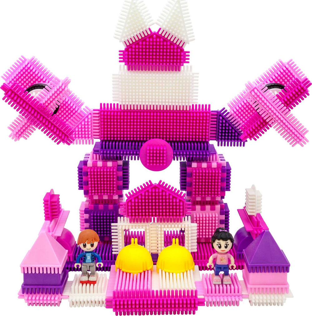 PicassoTiles PTB106 Pink Castle Hedgehog Building Blocks 106 pc Basic Building Set