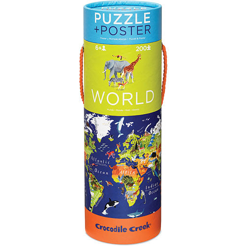 Crocodile Creek World Map 200 piece Jigsaw Puzzle and Matching Poster