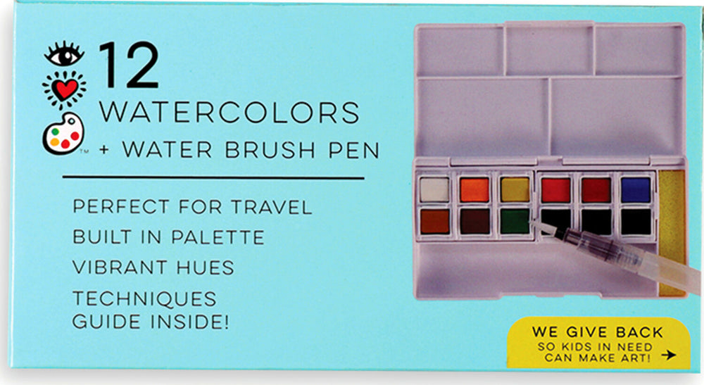 iHeart Art 12 Watercolors Water Brush Pen In Compact Travel Case
